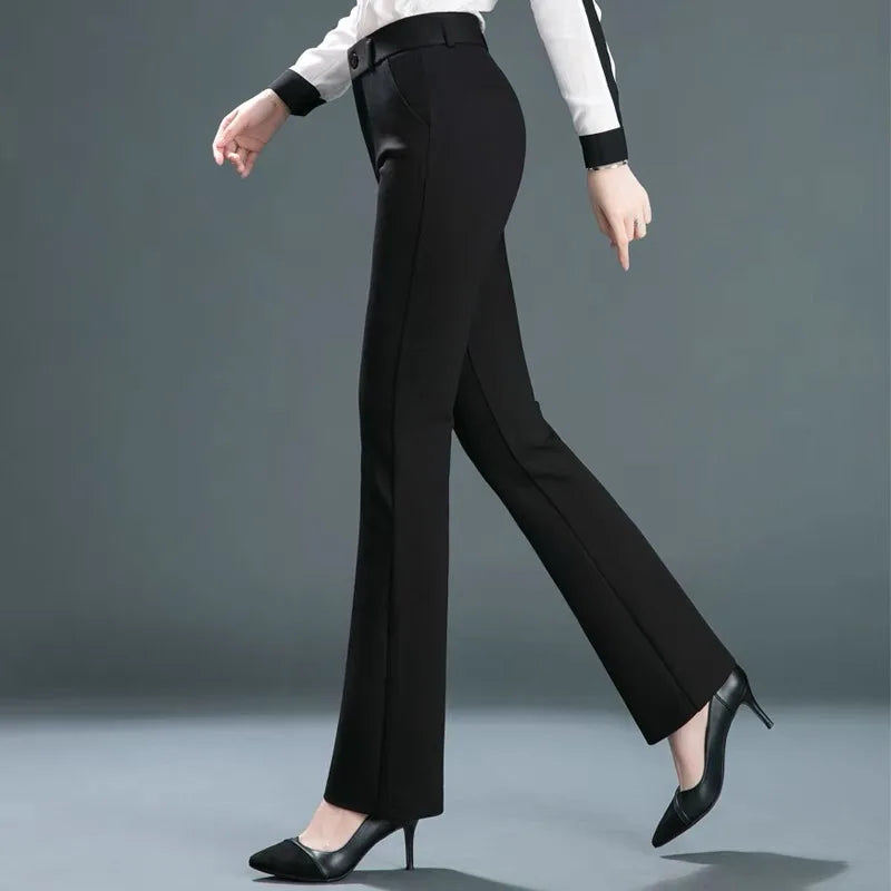 High Waist Office Flare Pants Slim Casual Trousers Strecth OL Boot Cut Pantalones New Women Spodnie Korea Formal Skinny Broek Natalia Home Fashion   Black-CHINA-XS Natalia Home Fashion