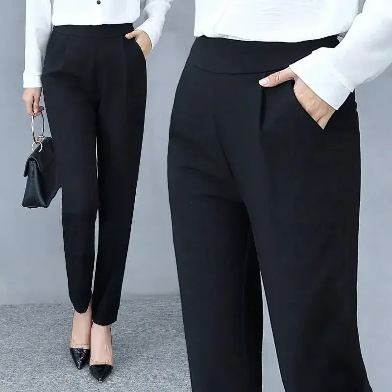 Women's High Waist Pants Spring and Summer Thin Stretch Women's Loose Trousers Casual Suit Pants Straight Office Ladies Clothes Natalia Home Fashion    Natalia Home Fashion