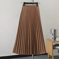 GVUW Pleated Women Skirt Fashion Elastic Waist Versatile Elegant 2024 New Solid Color Simplicity Female Loose Skirts 17G7503 Natalia Home Fashion   Brown-One-Size Natalia Home Fashion