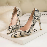 Sexy Snake Print 10CM high heels women luxury Fashion Pointed Toe Heeled sandals elegant Shallow Pumps Party Dress Shoes