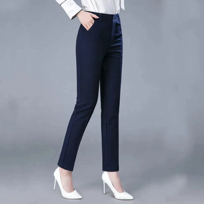 High Waist Formal Ankle Length Pants Women Casual Classic Slim Pantalones Korean Office Pencil Sweatpants Straight Suit Trousers Natalia Home Fashion   dark-blue-M-45-50kg Natalia Home Fashion