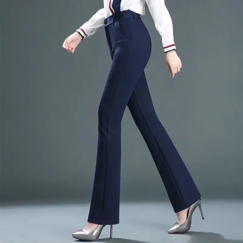 High Waist Office Flare Pants Slim Casual Trousers Strecth OL Boot Cut Pantalones New Women Spodnie Korea Formal Skinny Broek Natalia Home Fashion   dark-blue-CHINA-XS Natalia Home Fashion