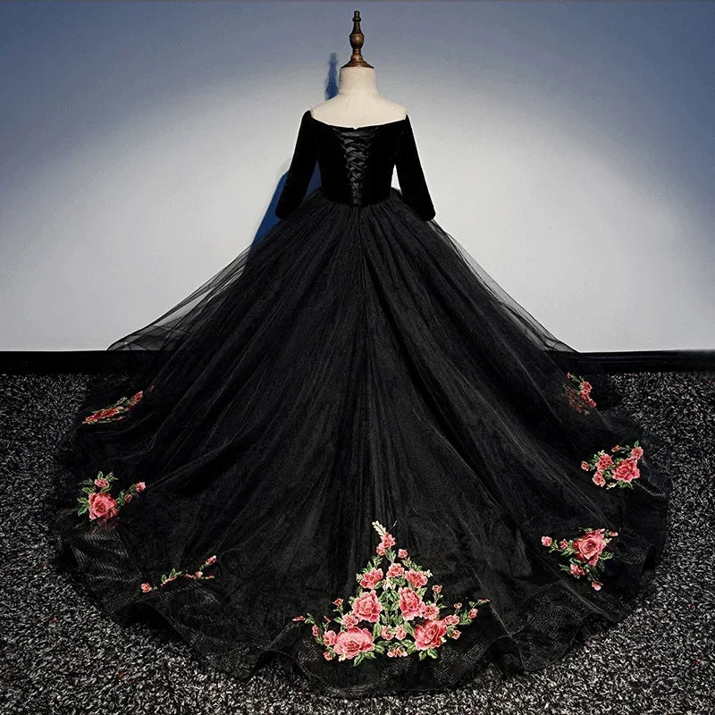 Kids Girl Ceremony Dress New Kid Dresses Girls Elegant Long Prom Black Embroidery Children 8 Grade Graduation Party Clothes