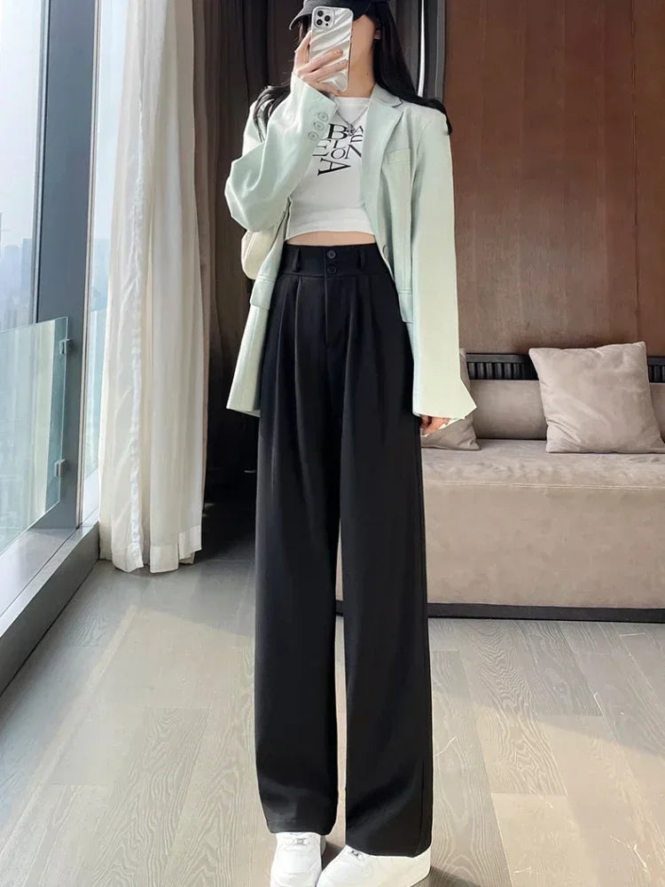 High Waist  Suit Pants Women Straight Black Korean Office Ladies Trousers Fashion Button Loose Spring Female Streetwear 2024 Natalia Home Fashion    Natalia Home Fashion