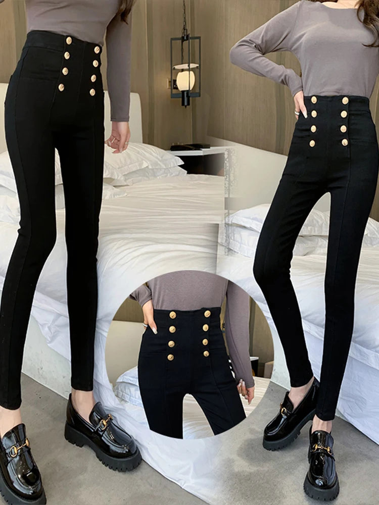 Fashion Women's Trousers 2022 Autumn New High-elastic Double-breasted Tight-fitting High-waisted Slimming Pants Women's Pants Natalia Home Fashion    Natalia Home Fashion