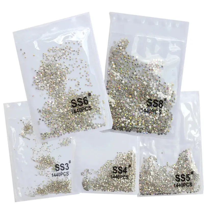 SS3-SS8 1440 pcs Clear Crystal AB gold 3D Non Hot Fix Flat Back Nail Art Rhinestones Decorations Natalia Home Fashion    Natalia Home Fashion