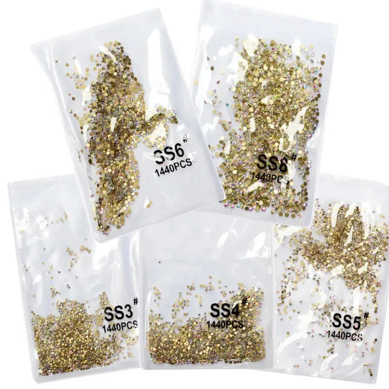 SS3-SS8 1440 pcs Clear Crystal AB gold 3D Non Hot Fix Flat Back Nail Art Rhinestones Decorations Natalia Home Fashion    Natalia Home Fashion