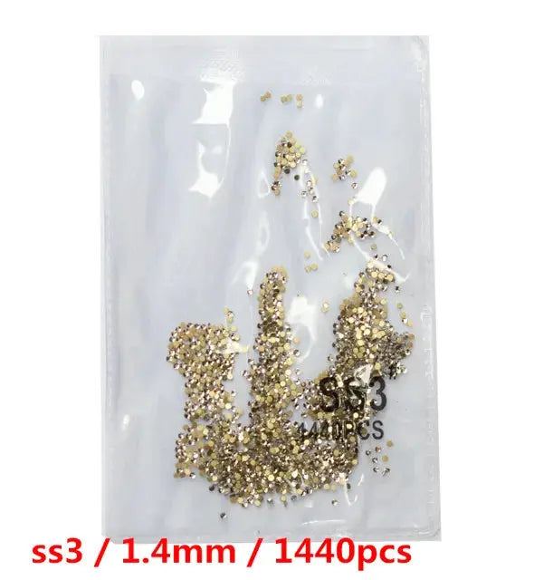 SS3-SS8 1440 pcs Clear Crystal AB gold 3D Non Hot Fix Flat Back Nail Art Rhinestones Decorations Natalia Home Fashion   Gold-white-SS3-1440 Natalia Home Fashion