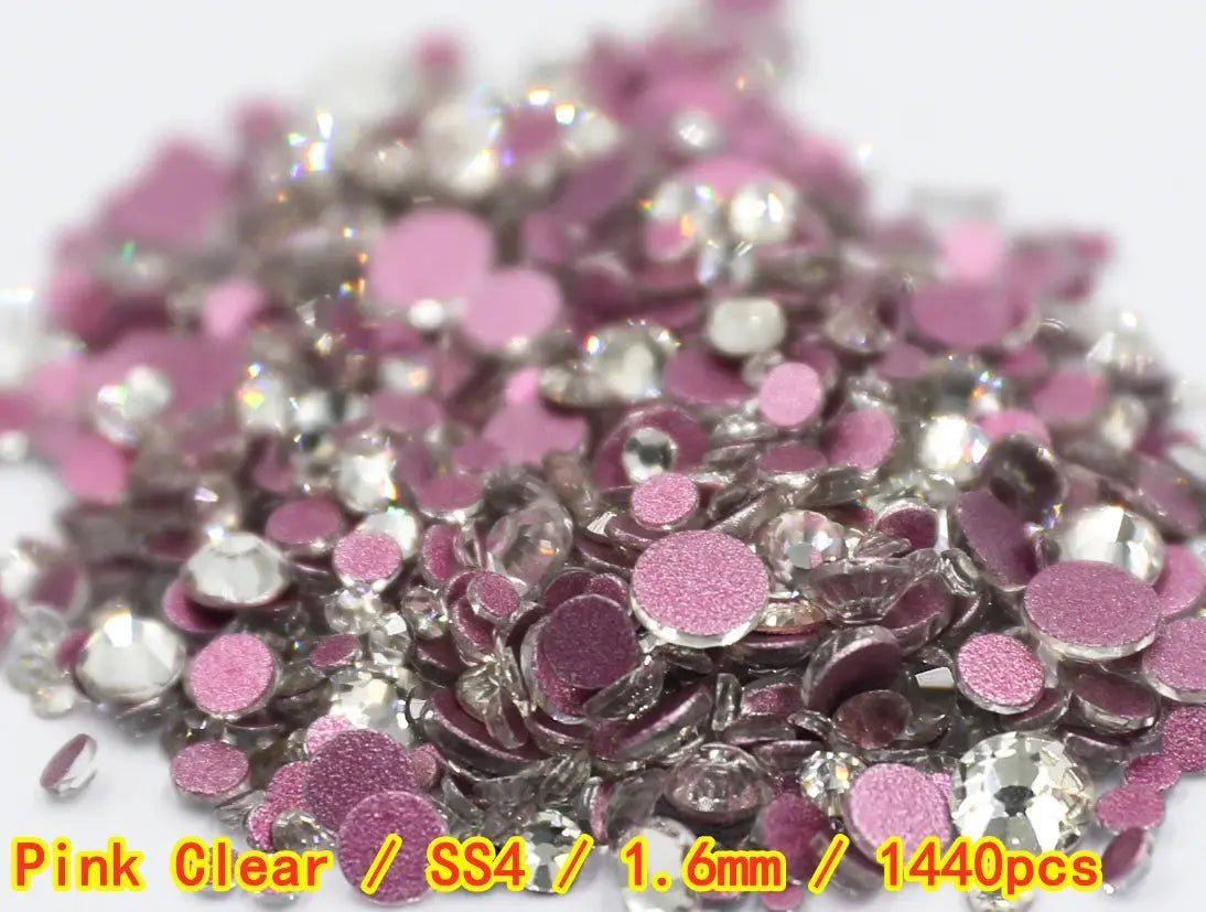 SS3-SS8 1440 pcs Clear Crystal AB gold 3D Non Hot Fix Flat Back Nail Art Rhinestones Decorations Natalia Home Fashion   Pink-Clear-SS4-1440 Natalia Home Fashion