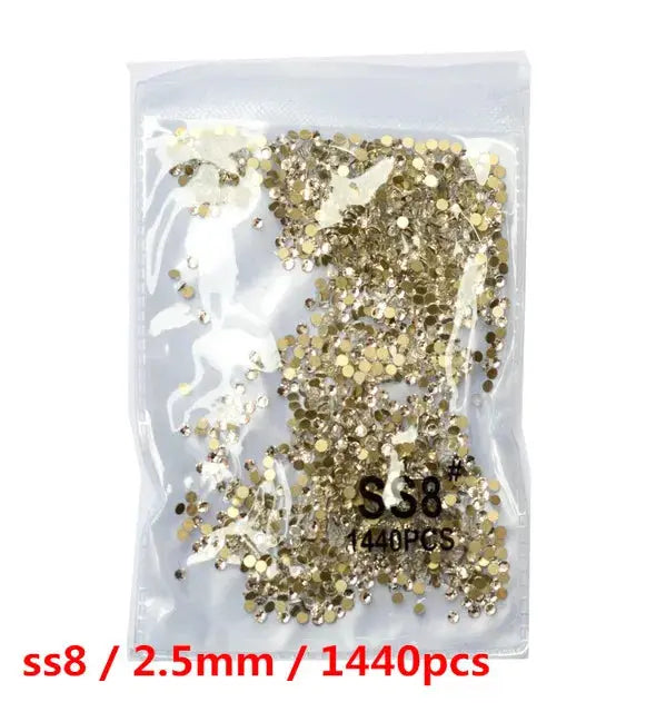 SS3-SS8 1440 pcs Clear Crystal AB gold 3D Non Hot Fix Flat Back Nail Art Rhinestones Decorations Natalia Home Fashion   Gold-white-SS8-1440 Natalia Home Fashion