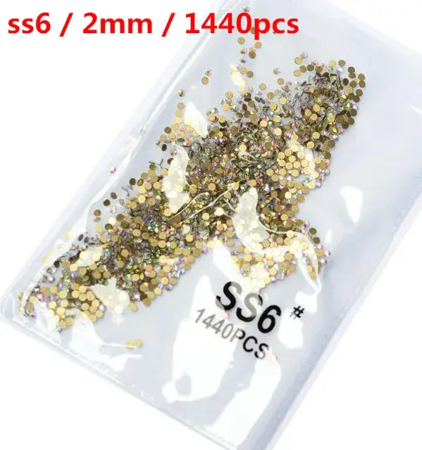 SS3-SS8 1440 pcs Clear Crystal AB gold 3D Non Hot Fix Flat Back Nail Art Rhinestones Decorations Natalia Home Fashion   Gold-AB-SS6-1440pcs Natalia Home Fashion