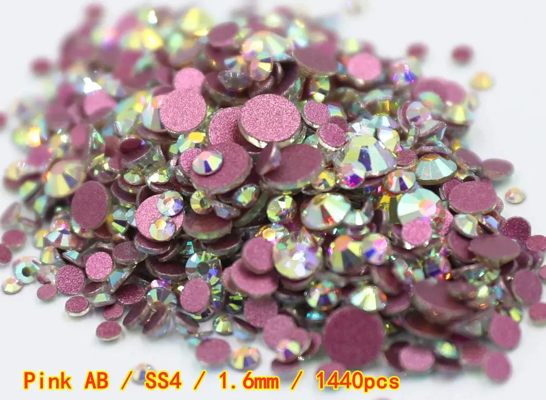 SS3-SS8 1440 pcs Clear Crystal AB gold 3D Non Hot Fix Flat Back Nail Art Rhinestones Decorations Natalia Home Fashion   Pink-AB-SS4-1440pcs Natalia Home Fashion