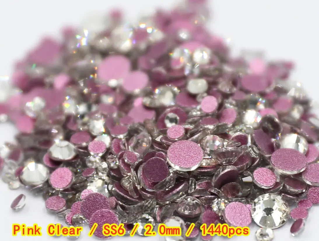 SS3-SS8 1440 pcs Clear Crystal AB gold 3D Non Hot Fix Flat Back Nail Art Rhinestones Decorations Natalia Home Fashion   Pink-Clear-SS6-1440 Natalia Home Fashion