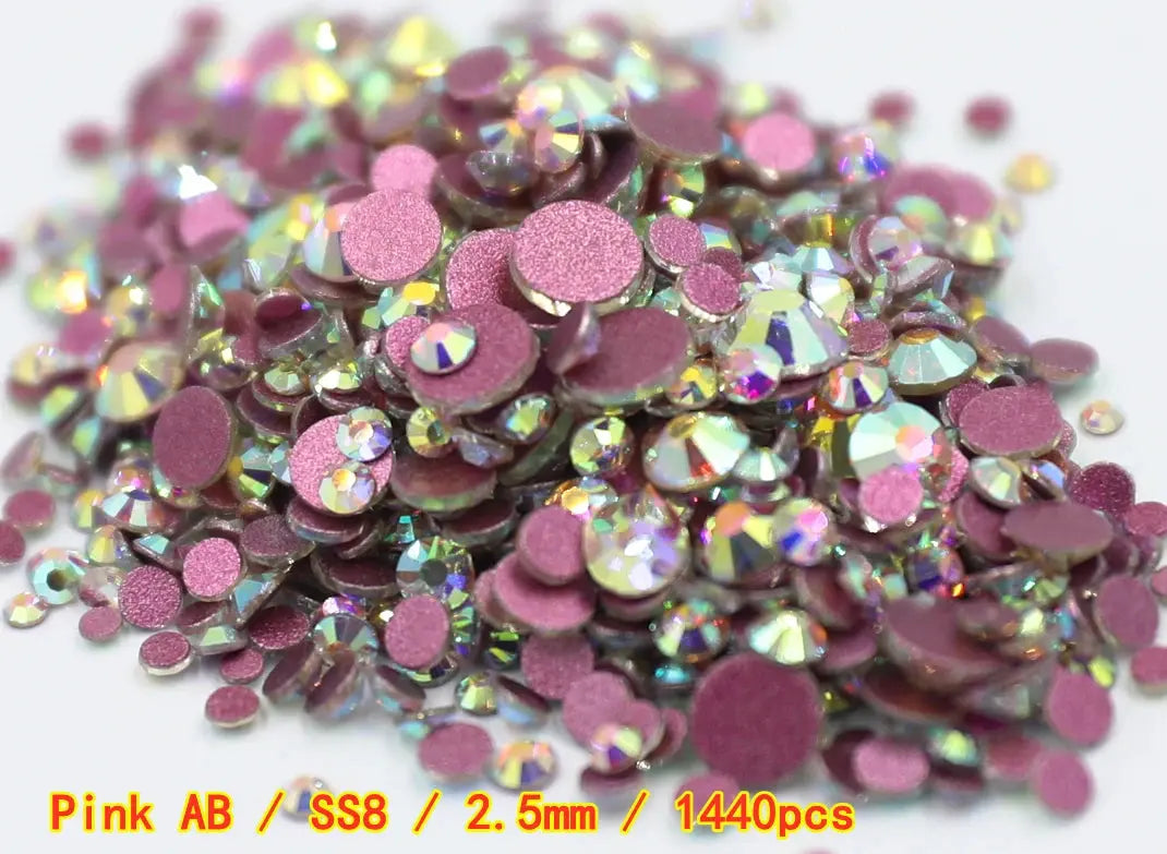 SS3-SS8 1440 pcs Clear Crystal AB gold 3D Non Hot Fix Flat Back Nail Art Rhinestones Decorations Natalia Home Fashion   Pink-AB-SS8-1440pcs Natalia Home Fashion