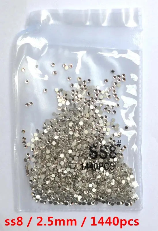 SS3-SS8 1440 pcs Clear Crystal AB gold 3D Non Hot Fix Flat Back Nail Art Rhinestones Decorations Natalia Home Fashion   white-SS8-1440pcs Natalia Home Fashion