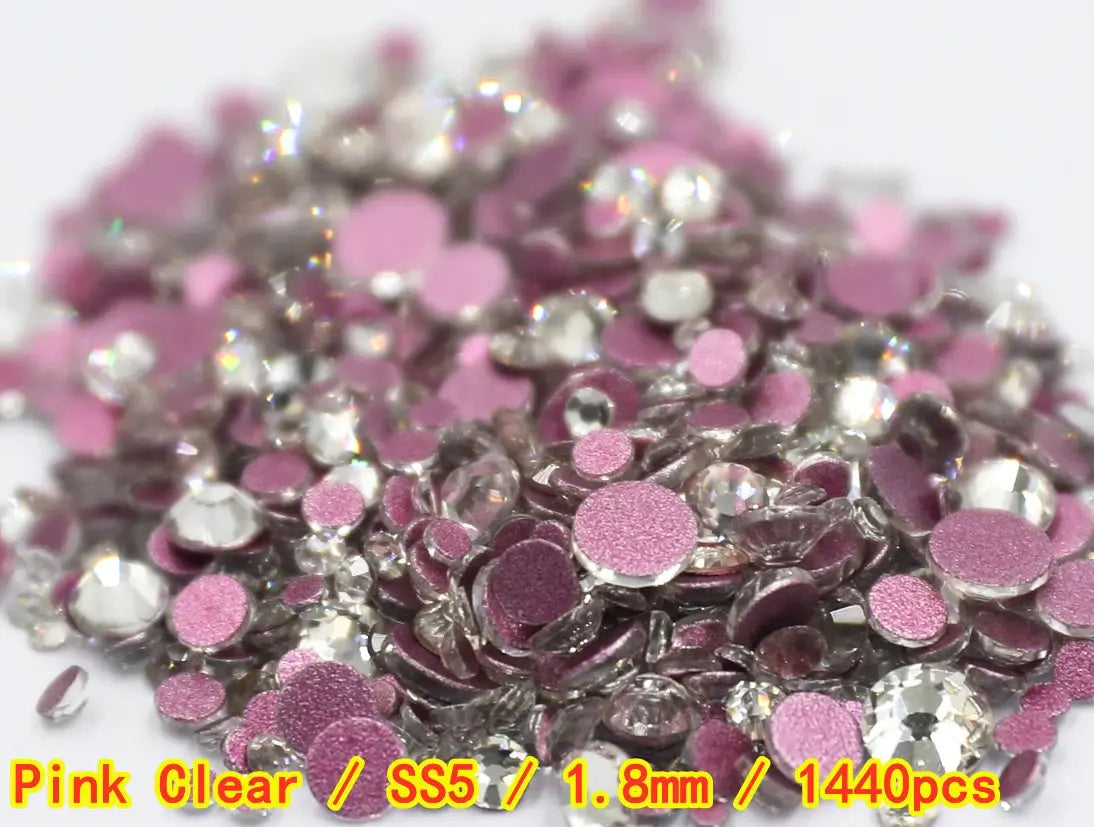 SS3-SS8 1440 pcs Clear Crystal AB gold 3D Non Hot Fix Flat Back Nail Art Rhinestones Decorations Natalia Home Fashion   Pink-Clear-SS5-1440 Natalia Home Fashion