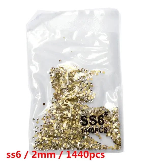 SS3-SS8 1440 pcs Clear Crystal AB gold 3D Non Hot Fix Flat Back Nail Art Rhinestones Decorations Natalia Home Fashion   Gold-white-SS6-1440 Natalia Home Fashion