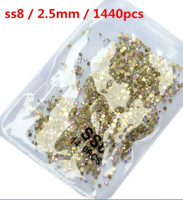 SS3-SS8 1440 pcs Clear Crystal AB gold 3D Non Hot Fix Flat Back Nail Art Rhinestones Decorations Natalia Home Fashion   Gold-AB-SS8-1440pcs Natalia Home Fashion