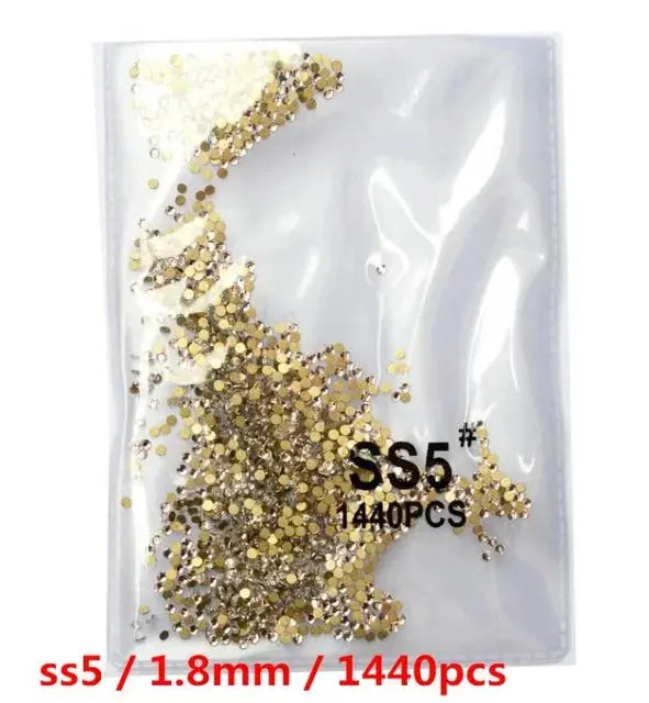 SS3-SS8 1440 pcs Clear Crystal AB gold 3D Non Hot Fix Flat Back Nail Art Rhinestones Decorations Natalia Home Fashion   Gold-white-SS5-1440 Natalia Home Fashion