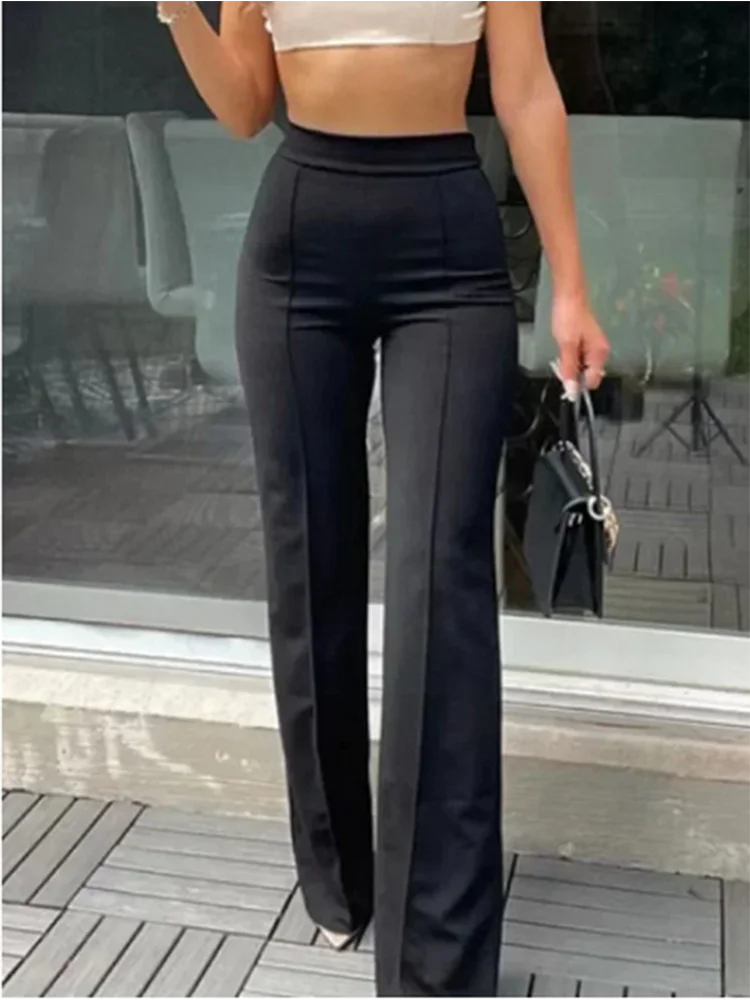 Women's Slim Bell-Bottoms Trousers Trendy Spring Autumn Pants Office Lady Solid Color Flared Trousers Natalia Home Fashion   Black-S Natalia Home Fashion