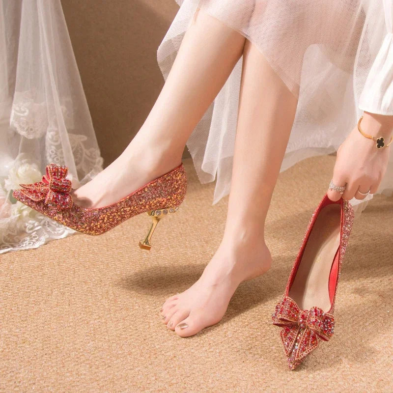 Women's Rhinestone Wedding Shoes Shoes Luxury Buckle Decorative Banquet Women's Shoes High Heels