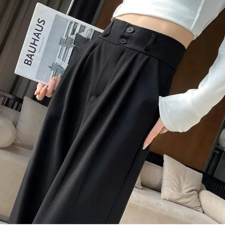 High Waist  Suit Pants Women Straight Black Korean Office Ladies Trousers Fashion Button Loose Spring Female Streetwear 2024 Natalia Home Fashion   black-XL Natalia Home Fashion