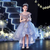 Elegant Party Evening Wedding Dress for Girls Flower Ball Gown Birthday Princess Banquet Summer Blue Kids Sequins Long Dress