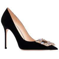 New Black Leather Rhinestone Women Pumps luxury women's shoes  Suede High Heels Shoes Fashion Office Stiletto Party Shoes