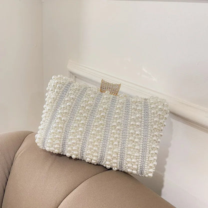 Vintage Pearl Women Handbag 2023 Diamond Evening Bag Luxury Wedding Bridal Ladies Clutch Chain White Shoulder Dress Dinner Bag