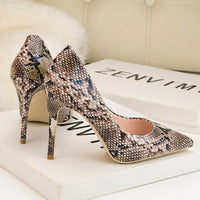 Sexy Snake Print 10CM high heels women luxury Fashion Pointed Toe Heeled sandals elegant Shallow Pumps Party Dress Shoes