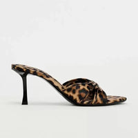 High Quality Women Shoes Bow Knot Leopard Print High Heel Slippers Women Slippers