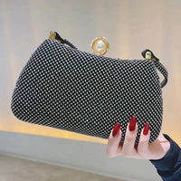 Satchel Metal Double Chain Hand Party Stylish Ladies Luxury Rhinestone Mesh Evening Clutch Bag My Store