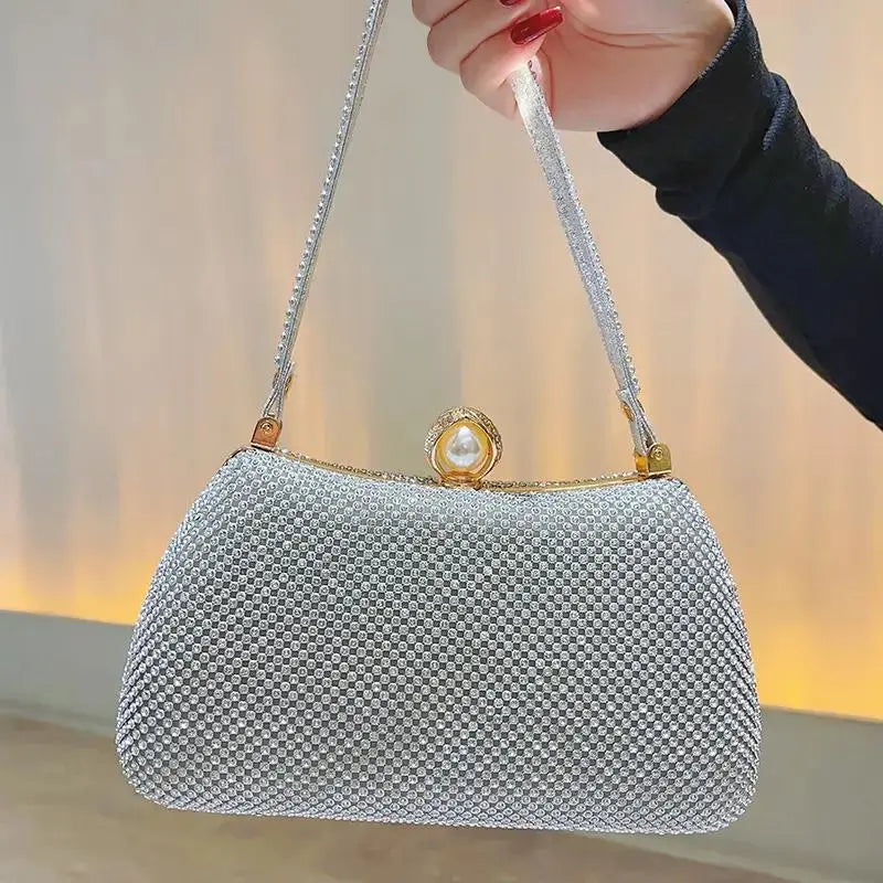 Satchel Metal Double Chain Hand Party Stylish Ladies Luxury Rhinestone Mesh Evening Clutch Bag My Store