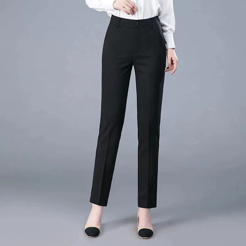 High Waist Formal Ankle Length Pants Women Casual Classic Slim Pantalones Korean Office Pencil Sweatpants Straight Suit Trousers Natalia Home Fashion   black-L-50-55kg Natalia Home Fashion