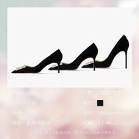 New Black Leather Rhinestone Women Pumps luxury women's shoes  Suede High Heels Shoes Fashion Office Stiletto Party Shoes