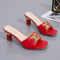 Women's Slippers Sandals Shoes Female Golden Metal Chain Ladies Fashion Casual Slides Mules  Indoor