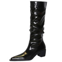 Patent Leather Women Knee-High Boots Thick Heel Women Boots Winter Boots Fashion High Boots Ladies Shoes