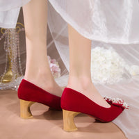 Rimocy Elegant Ladies Red Silk Wedding Bride Shoes Pearl Bowknot Pointed Toe Pumps Women Sexy Party Dress High Heels Shoes Woman