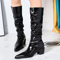 Patent Leather Women Knee-High Boots Thick Heel Women Boots Winter Boots Fashion High Boots Ladies Shoes