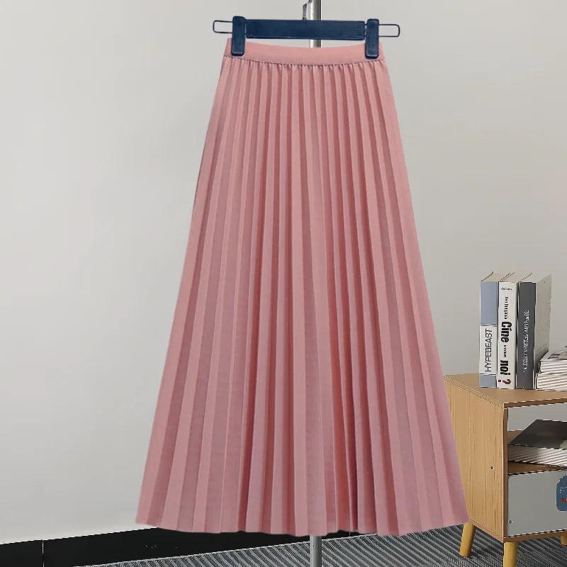 GVUW Pleated Women Skirt Fashion Elastic Waist Versatile Elegant 2024 New Solid Color Simplicity Female Loose Skirts 17G7503 Natalia Home Fashion   Deeply-Pink-One-Size Natalia Home Fashion