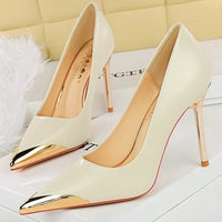 Retro High Heels Metal Pointed Tip Women Pumps Stiletto 9.5 Cm And 4.5cm Heels Sexy Party Shoes Office Shoes