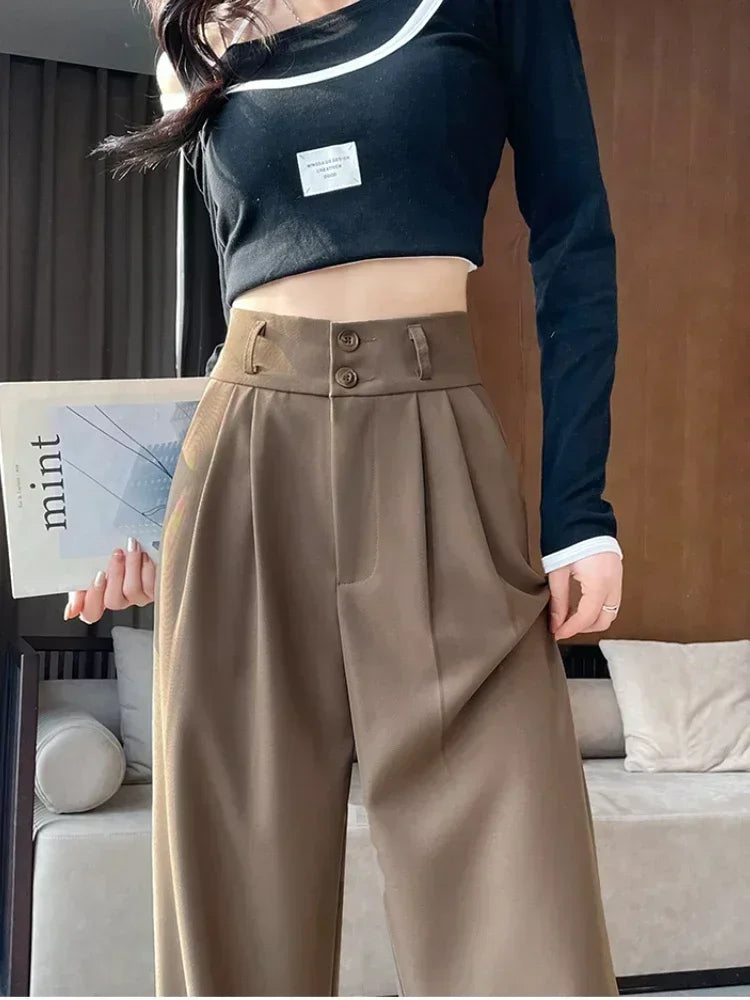 High Waist  Suit Pants Women Straight Black Korean Office Ladies Trousers Fashion Button Loose Spring Female Streetwear 2024 Natalia Home Fashion    Natalia Home Fashion