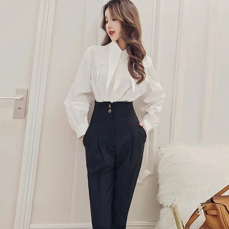 High Waisted Suit Pants for Women, Ankle Length Trousers, Vintage Clothing, British Style, Office Work, Spring and Autumn, 2024 Natalia Home Fashion    Natalia Home Fashion