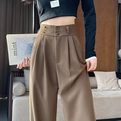 High Waist  Suit Pants Women Straight Black Korean Office Ladies Trousers Fashion Button Loose Spring Female Streetwear 2024 Natalia Home Fashion   Coffee-XXL Natalia Home Fashion