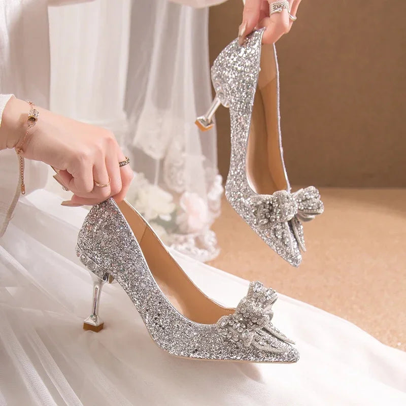 Women's Rhinestone Wedding Shoes Shoes Luxury Buckle Decorative Banquet Women's Shoes High Heels