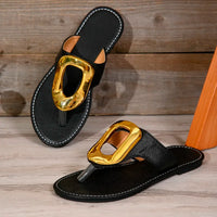 Summer Women's Flat Slippers Metal Buckle Flat Flip Flops for Women Beach Shoes Outdoor Women's Casual Slippers Female Sandals