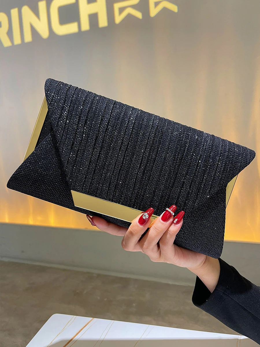 Glitter Clutch Shiny Evening Bags For Women Formal Bridal Wedding Clutch Purse Prom Cocktail Party Rose Gold Envelope Chain Bag