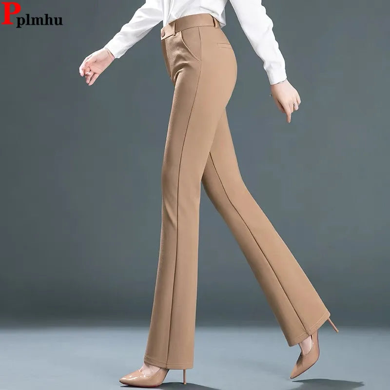 High Waist Office Flare Pants Slim Casual Trousers Strecth OL Boot Cut Pantalones New Women Spodnie Korea Formal Skinny Broek Natalia Home Fashion    Natalia Home Fashion