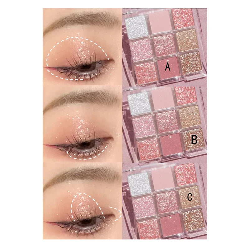 9-color Shiny Eye Shadow Eye Pigments Glitter Eyeshadow Palette Pink Pearly  Palette Korean Charming Eye Makeup Palette Natalia Home Fashion    Natalia Home Fashion