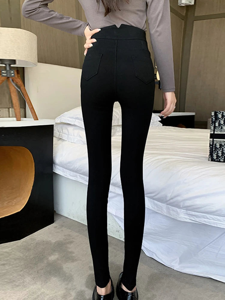 Fashion Women's Trousers 2022 Autumn New High-elastic Double-breasted Tight-fitting High-waisted Slimming Pants Women's Pants Natalia Home Fashion    Natalia Home Fashion